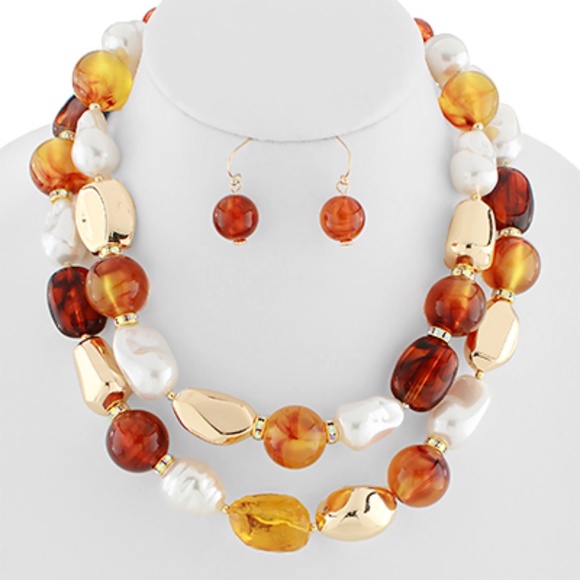 Pearl & Multi Shaped Dual Necklace Set - Picture 1 of 1
